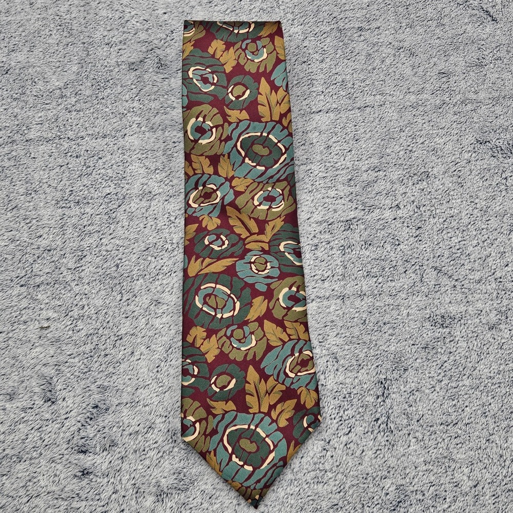 Christian Dior Monsieur Mens Tie Burgundy Floral Silk Luxury Vintage Designer
